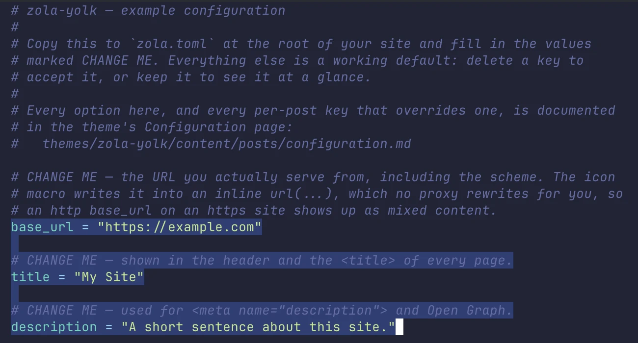 Zola Config Change