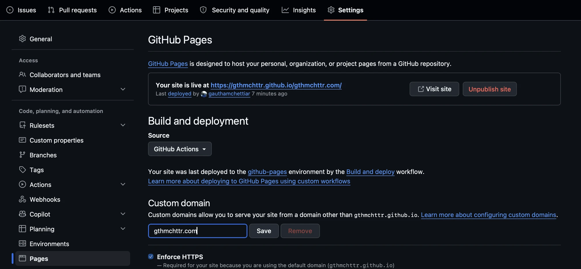 Blog Custom Domain Github